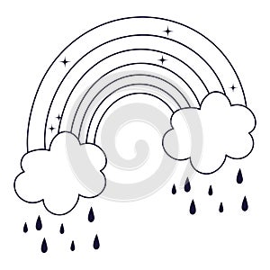 Rainbow with clouds and rain vector design