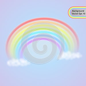 Rainbow in the clouds. Realistic rainbow effect in the form of an arch in a gentle color palette. Vector.