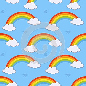 Rainbow and Clouds Seamless Pattern