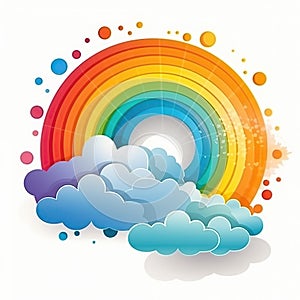 Rainbow with clouds and sun isolated on a white background