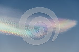 Rainbow clouds during sunset, also known as iridescent clouds