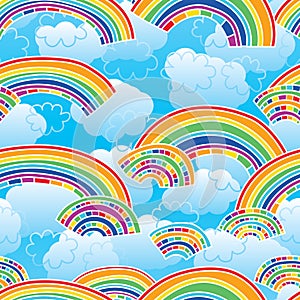 Rainbow coloful sky blue seamless pattern