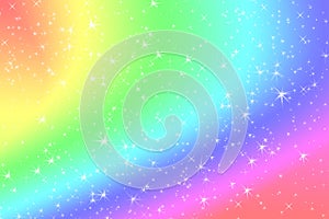 Rainbow color abstract background with soft light stars presented background of dream concept on sweet content. The rainbow color