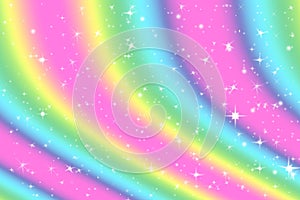 Rainbow color abstract background with soft light stars presented background of dream concept on sweet content. The rainbow color