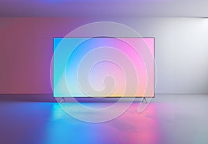 Rainbow color blank LCD TV screen mockup. Pastel colors empty interior. Copy space