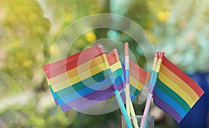 Rainbow color flags. Concept, Lgbtq+ celebration in pride month, June. Symbol of LGBT community around the world.