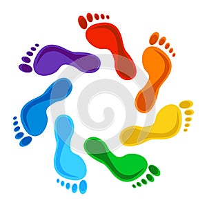 Rainbow color footprints - design elements. Vector photo