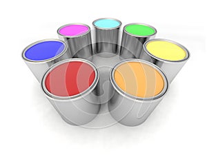 Rainbow color paint cans