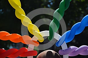 Rainbow Colored Balloon Hat in Portland, Oregon