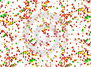 Rainbow colored candy sprinkled on a white background