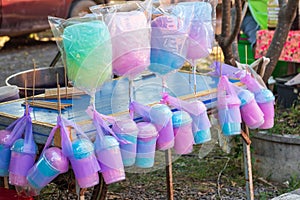Rainbow colored cotton candy shop in event of Thailand