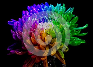 Rainbow Colored Dahlia. Low Key studio shot of a bright flower. Good for screen background wallpapers