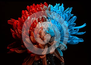 Rainbow Colored Dahlia. Low Key studio shot of a bright flower. Good for screen background wallpapers