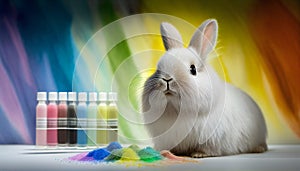 Rainbow colored Easter cute rabbit egg symbol. animal bunny Generated AI