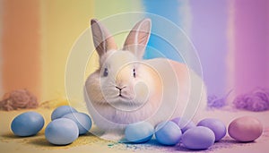 Rainbow colored Easter cute rabbit egg symbol. beautiful easter bunny Generated AI