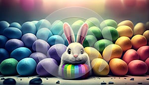 Rainbow colored Easter cute rabbit egg symbol. bunny spring Generated AI