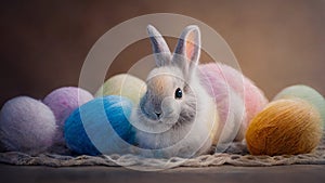 Rainbow colored Easter cute rabbit egg symbol. easter bunny young Generated AI photo