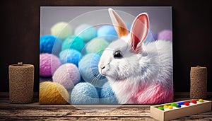 Rainbow colored Easter cute rabbit egg symbol. hare nature Generated AI
