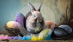 Rainbow colored Easter cute rabbit egg symbol. hare nature Generated AI