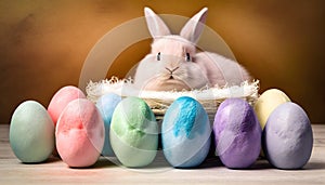 Rainbow colored Easter cute rabbit egg symbol. young bunny Generated AI