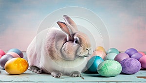 Rainbow colored Easter cute rabbit egg symbol. young Generated AI