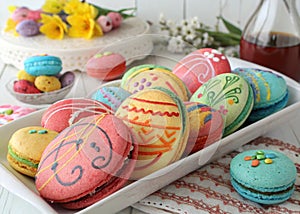 Rainbow-Colored Easter Egg Macarons with Abstract Swirls