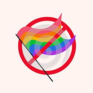 Rainbow colored flag and round prohibitory sign