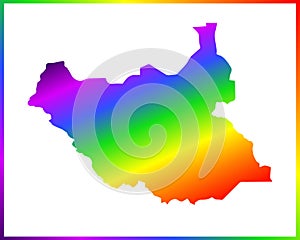 Rainbow colored gradient map of Country South Sudan isolated on white background - vector