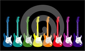 Rainbow colored guitars