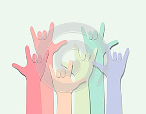 Rainbow colored hand with love symbole. photo