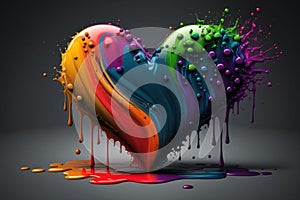 Rainbow colored heart with paint splashes