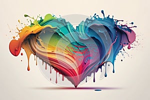 Rainbow colored heart with paint splashes