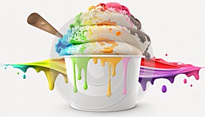 Rainbow colored ice cream pot Generative AI