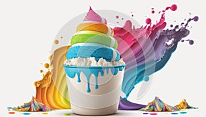 Rainbow colored ice cream pot Generative AI