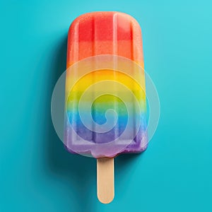 rainbow colored icelolly, plain blue background