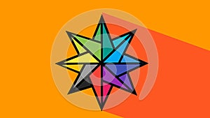 Rainbow colored origami star with 8 corners drawing.