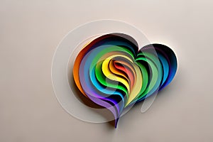 Rainbow colored paper cut out in the love heart shape. Paper art rainbow heart background with 3d effect, heart shape in vibrant