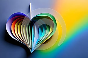 Rainbow colored paper cut out in the love heart shape. Paper art rainbow heart background with 3d effect, heart shape in vibrant