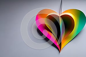 Rainbow colored paper cut out in the love heart shape. Paper art rainbow heart background with 3d effect, heart shape in vibrant