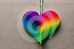 Rainbow colored paper cut out in the love heart shape. Paper art rainbow heart background with 3d effect, heart shape in vibrant