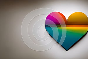Rainbow colored paper cut out in the love heart shape. Paper art rainbow heart background with 3d effect, heart shape in vibrant