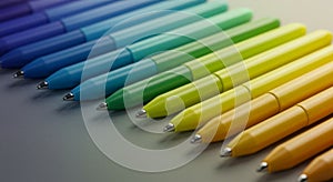 Rainbow Colored Pens Arranged in a Row