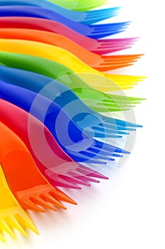 Rainbow colored plastic forks