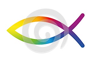 Rainbow colored sign of the fish symbol, Jesus fish, ichthys or ichthus