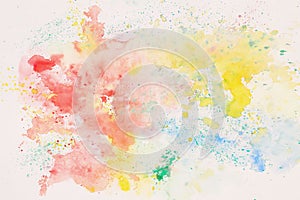 Rainbow colored spot, abstract watercolor stain on white paper. Layout for design. Hand draw illustration. Texture of