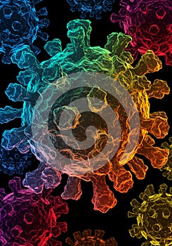 Rainbow Colored Virus Cell Microscopic 3D Model