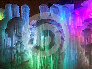 Rainbow colored walls inside ice castle in Lake Geneva, Wisconsin