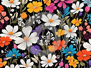 Rainbow-colored with white wildflower patterns. AI-Generated. photo