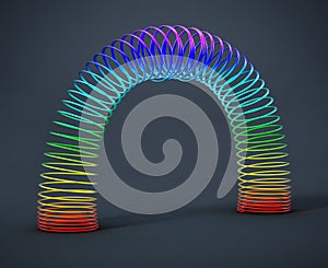 Rainbow colored wire spiral toy. 3D illustration