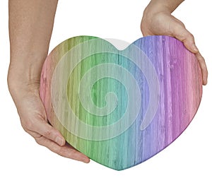 Rainbow colored Wooden Love Heart Message board